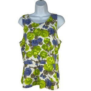 J Crew Womens Sleeveless Peplum Floral Blouse Size M Green Blue White Zip Back
